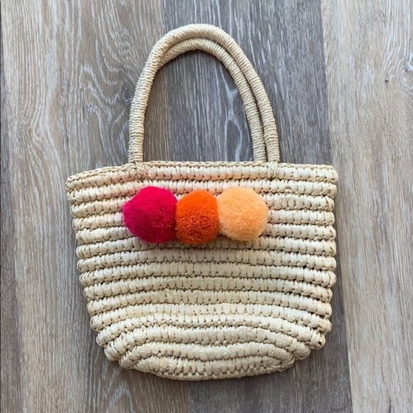 Handbags - Straw Pom Pom Handbag
